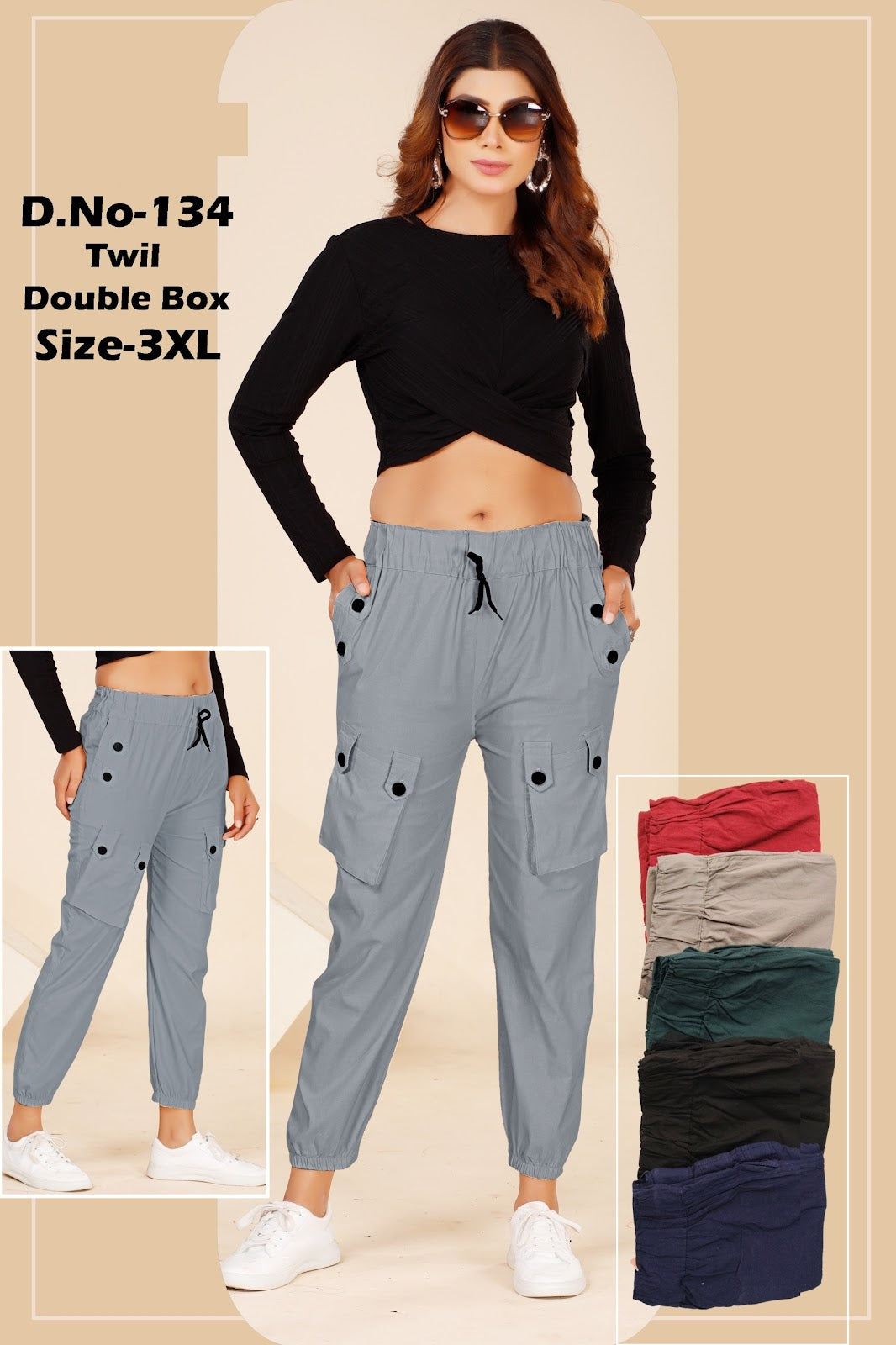 Design 134 Hanso Twill Women Cargo Pants Manufacturer India
