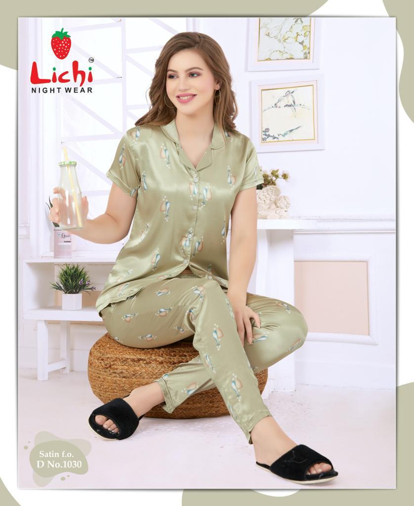 Design 141025 Lichi Satin Night Suits Wholesale Price