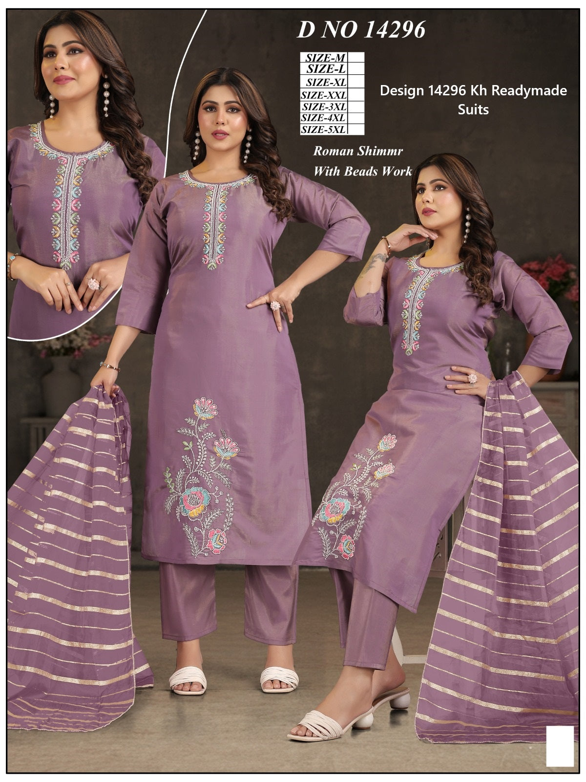 Design 14295-14298 Kh Roman Simmer Readymade Pant Style Suits Supplier India