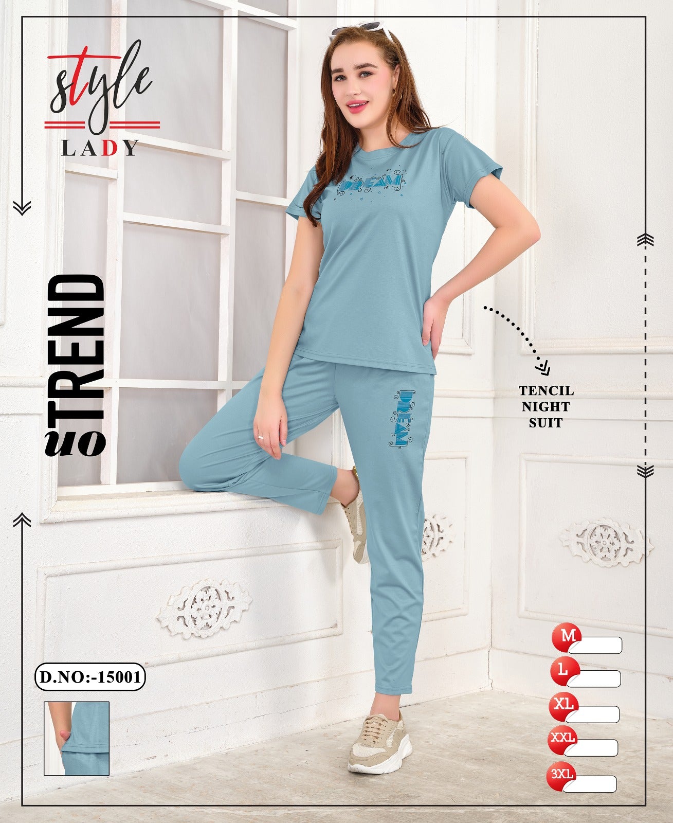 Design 15001-0905 Ladys Tencil Pyjama Night Suits Supplier Gujarat
