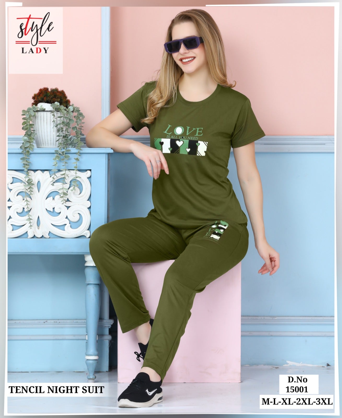 Design 15001 Ladys Tencil Pyjama Night Suits Wholesale Price