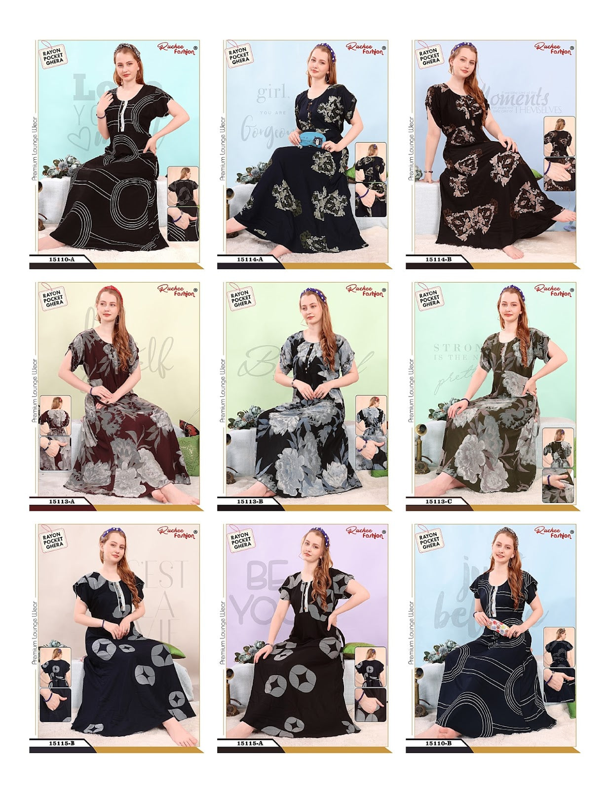Design 15110-15115 Ruchee Fashion Rayon Night Gowns Exporter Gujarat