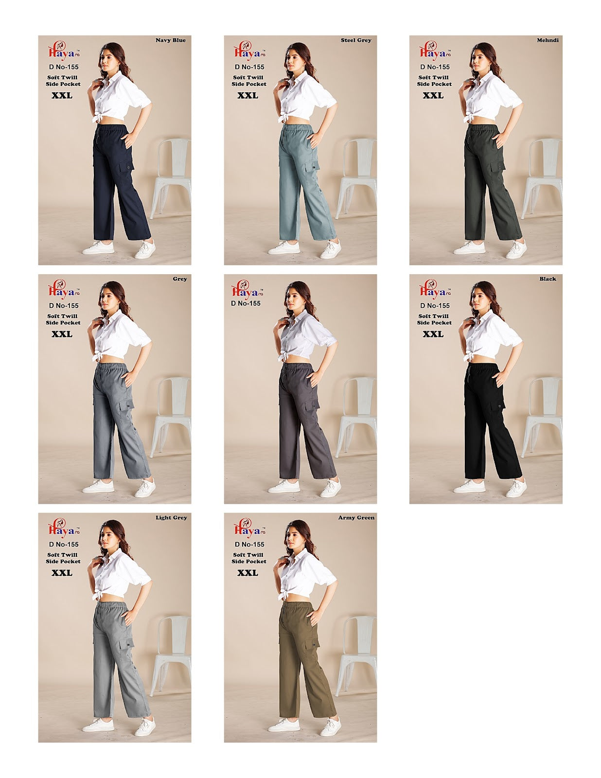 Design 155 Hanso Twill Women Cargo Pants Wholesale Price