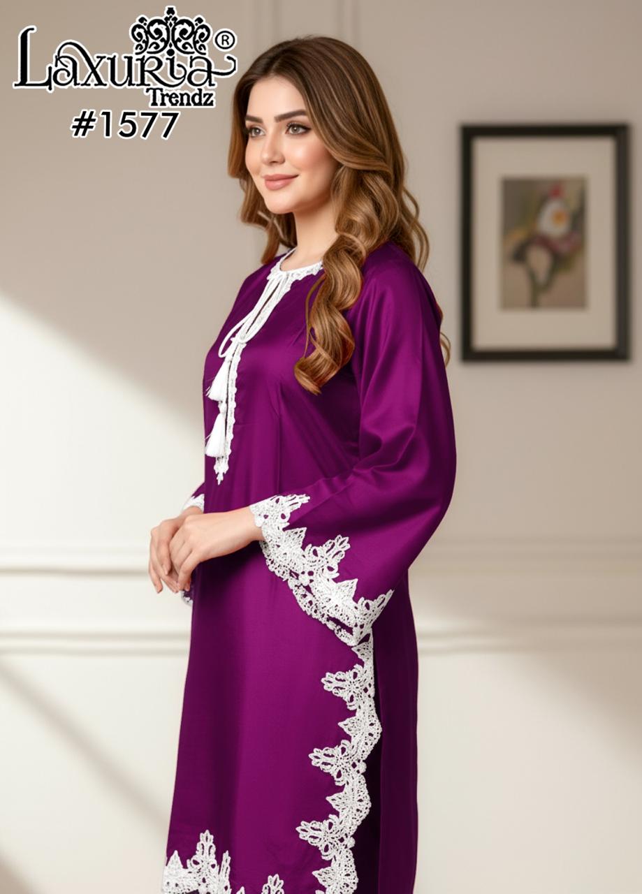Design 1577 New Color Laxuria Trendz Satin Pakistani Readymade Suits Wholesaler Ahmedabad