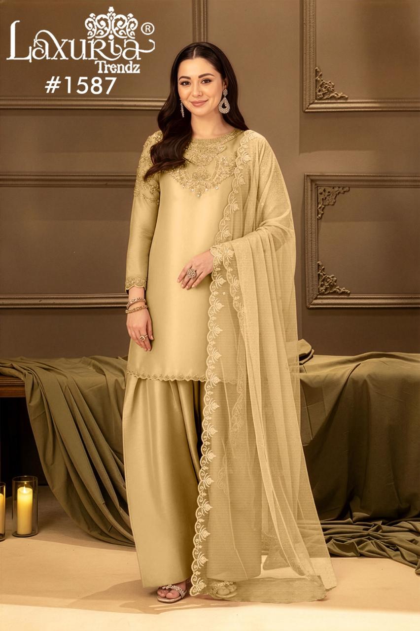 Design 1587 Laxuria Trendz Satin Pakistani Readymade Suits Manufacturer India
