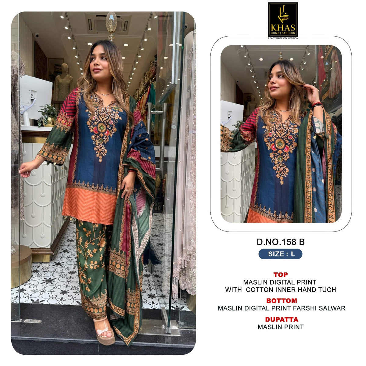 Design 158 Khas Maslin Pakistani Readymade Suits Supplier India