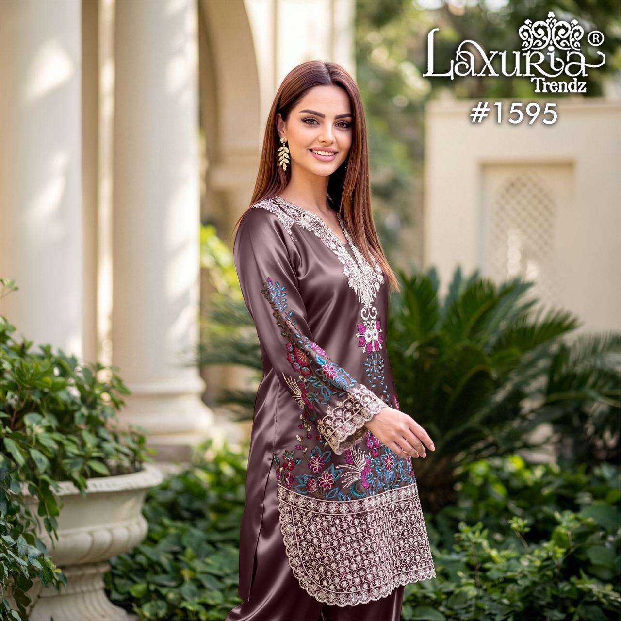 Design 1595 Laxuria Trendz Satin Pakistani Readymade Suits Wholesaler