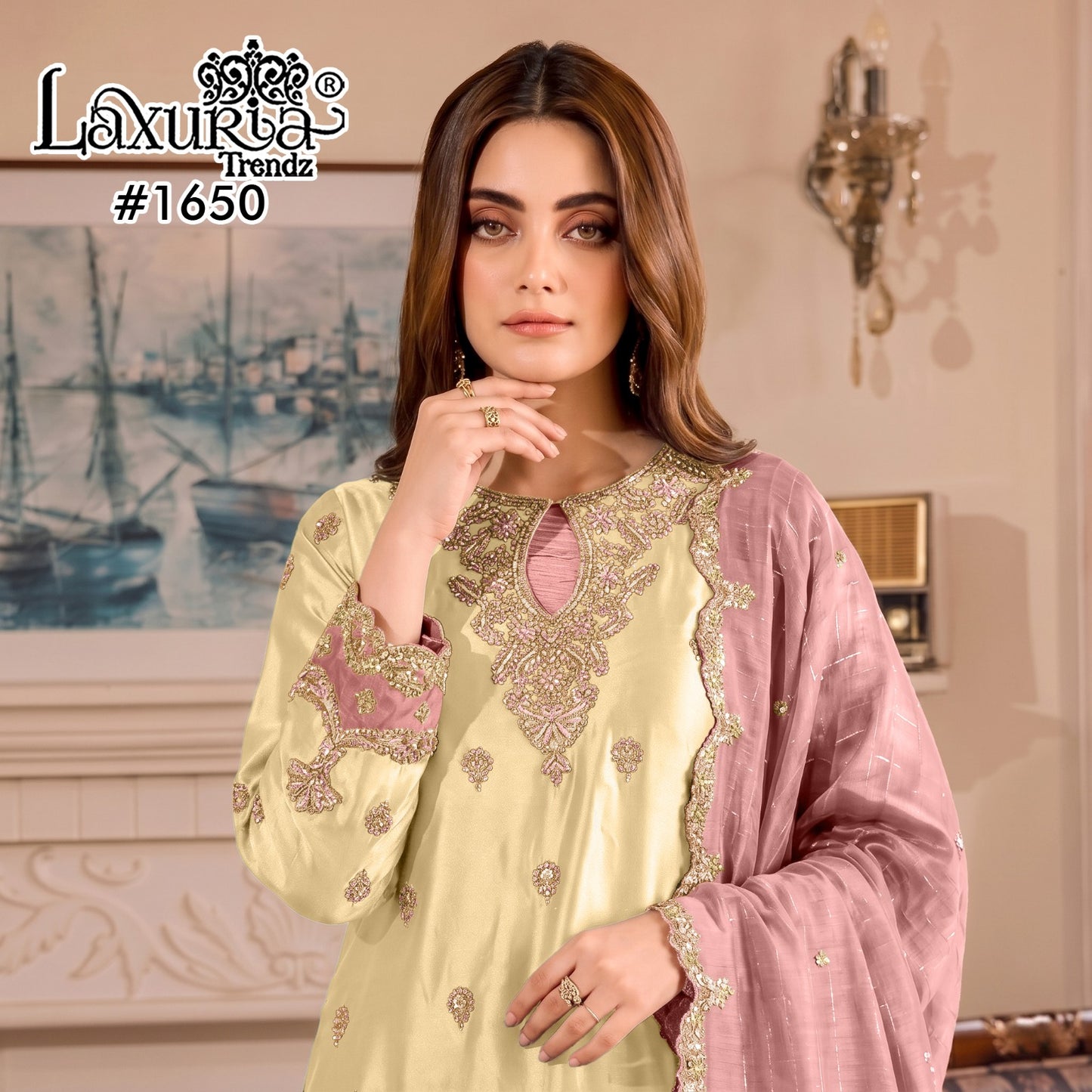 Design 1650 Laxuria Trendz Satin Pakistani Readymade Suits Exporter Ahmedabad