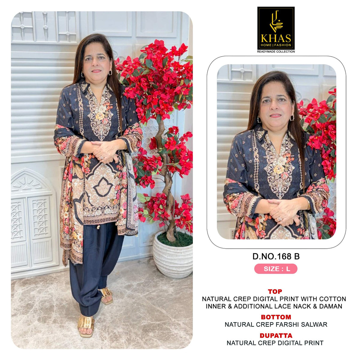 Design 168 Ab Khas Natural Crape Pakistani Readymade Suits Wholesaler Ahmedabad