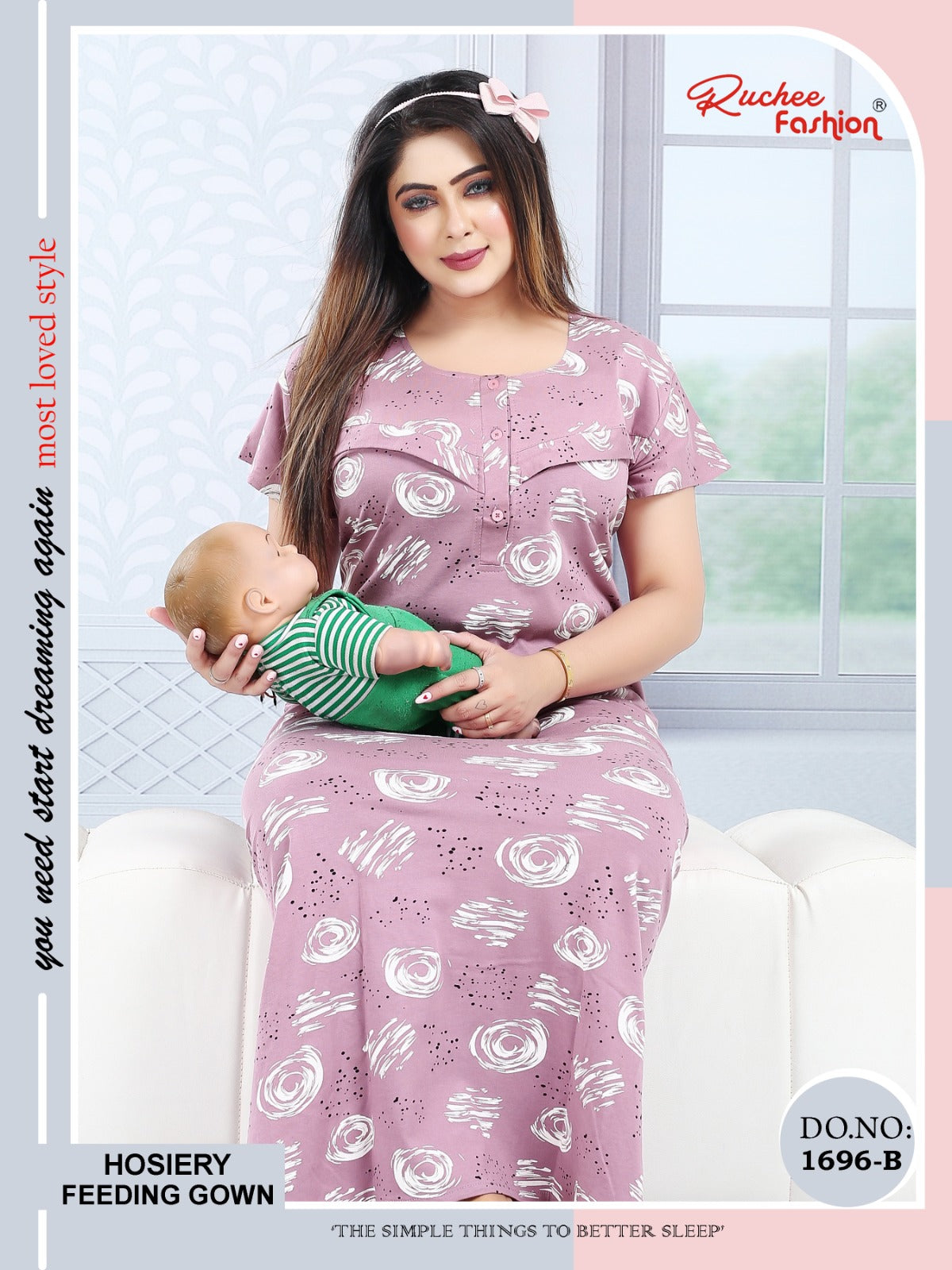 Design 1696 Ruchee Fashion Hosiery Feeding Night Gown Supplier India
