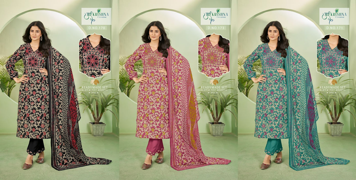 Design 170-173 Sai Krishna Dzi Vatican Readymade Pant Style Suits Manufacturer Gujarat