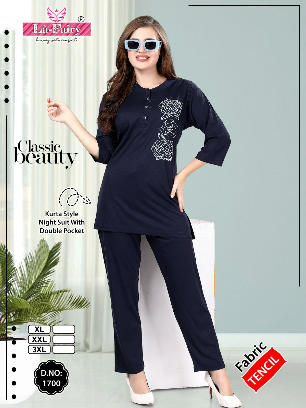 Design 1700 La Fairy Tencil Kurta Night Suits Supplier Gujarat