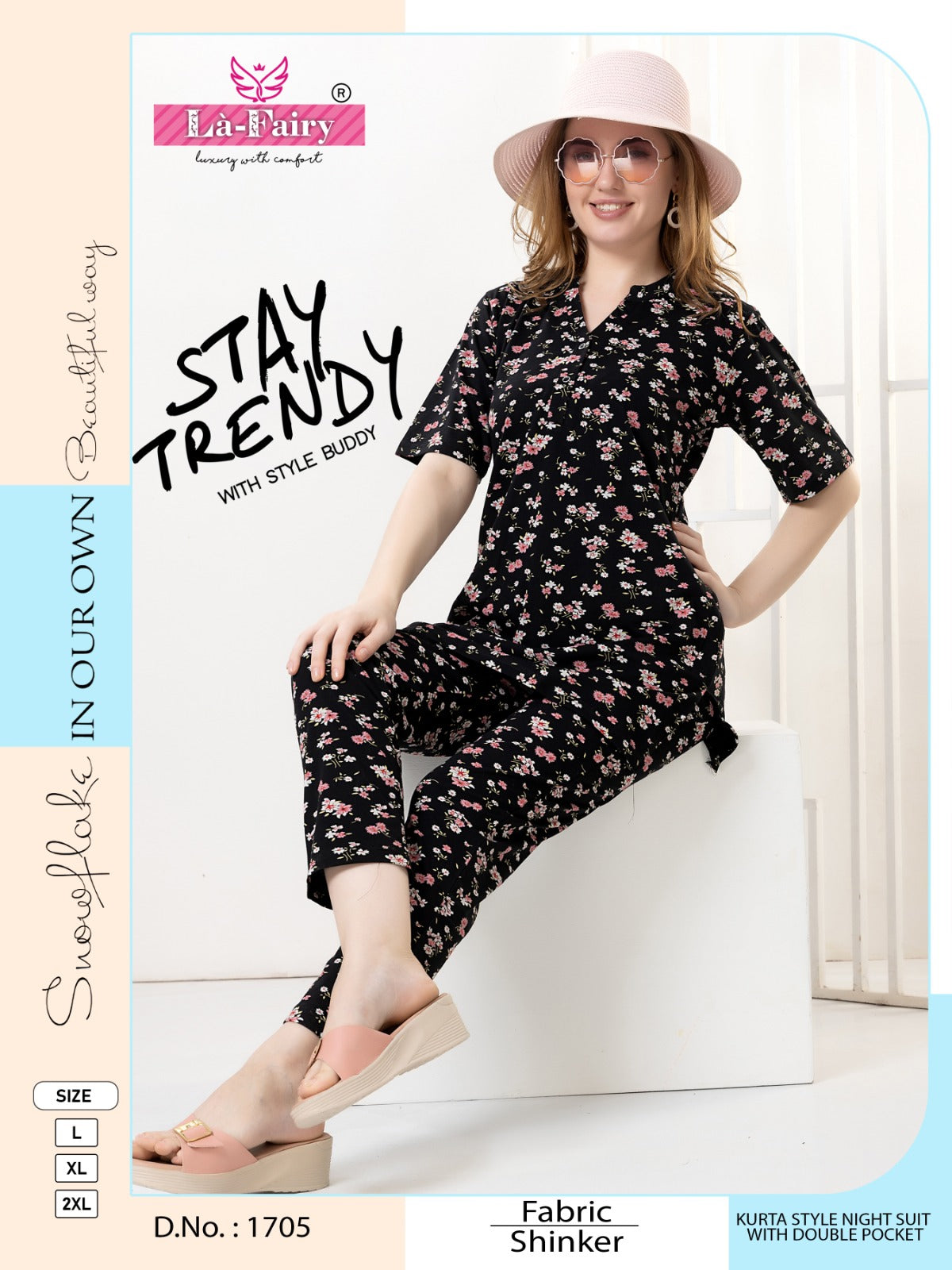 Design 1705 La Fairy Hosiery Kurta Night Suits Wholesaler