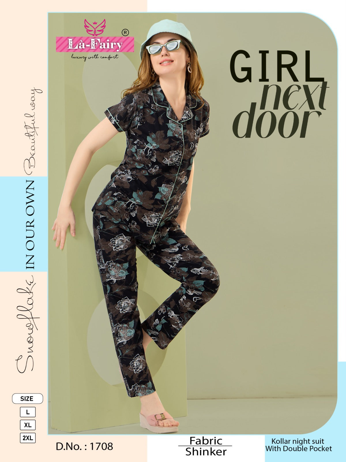 Design 1708 La Fairy Sinker Collar Night Suits Wholesale Price