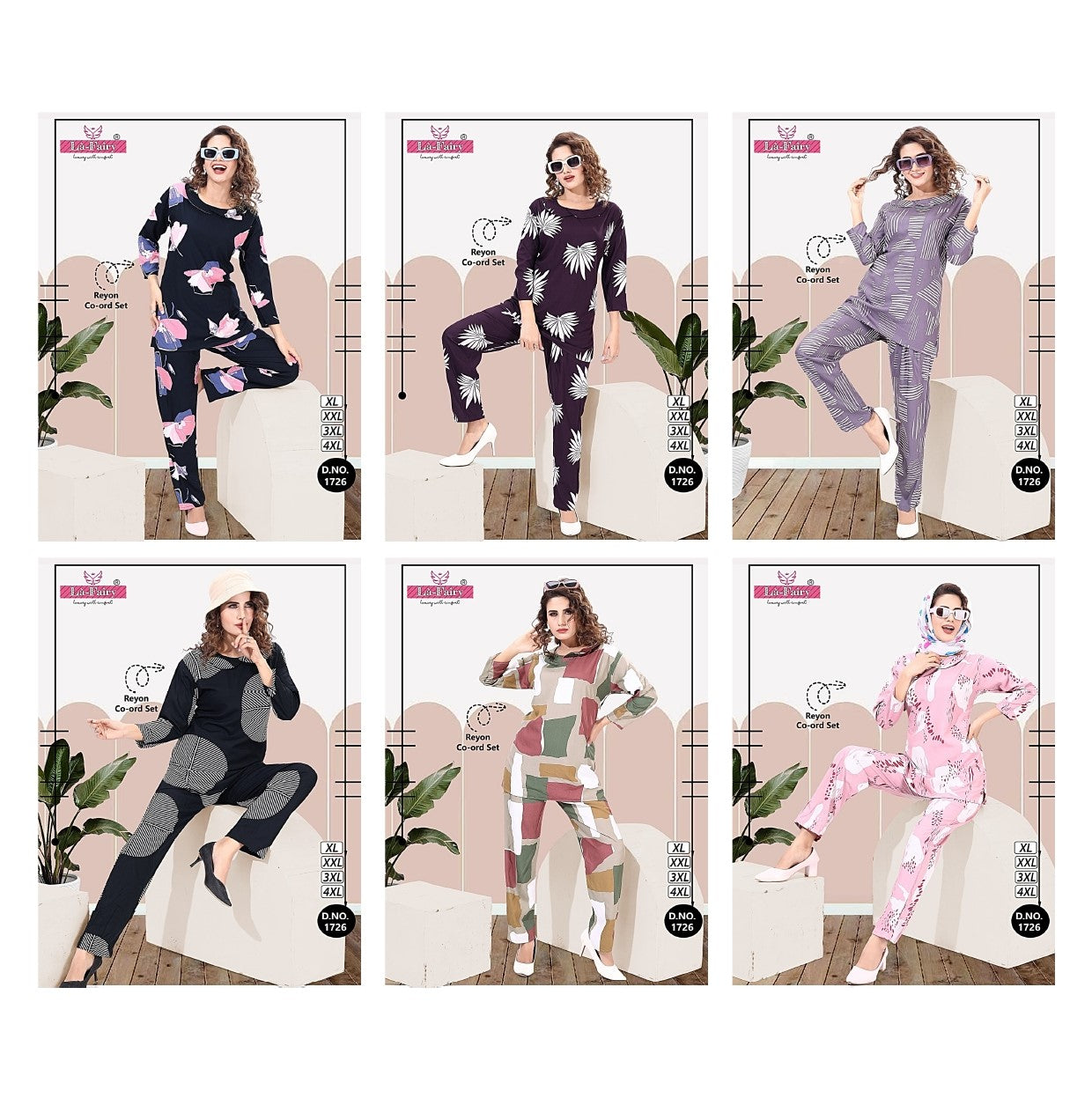 Design 1726 La Fairy Rayon 22Kg Co Ord Set Wholesale Rate