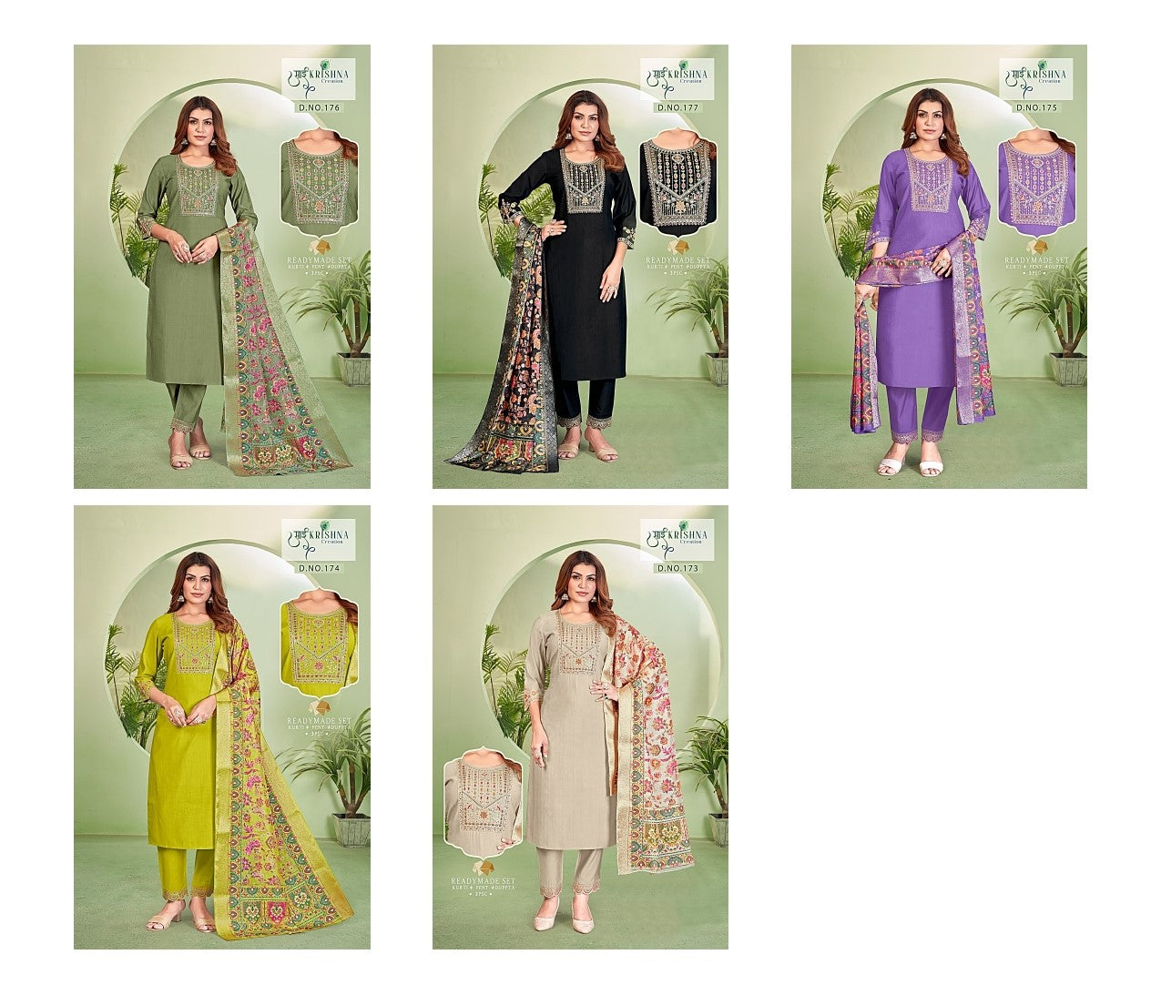 Design 173-177 Sai Krishna Dzi Vatican Readymade Pant Style Suits Exporter Gujarat