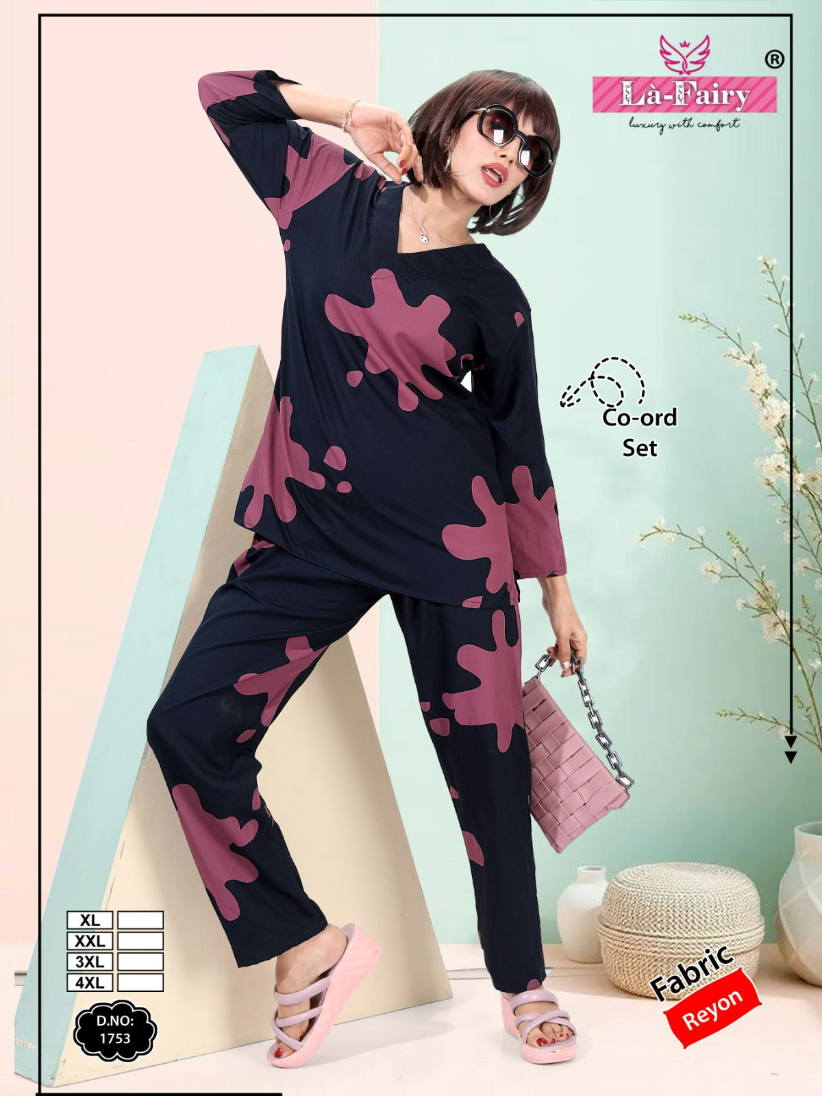 Design 1753 La Fairy Rayon 22Kg Co Ord Set Wholesaler India