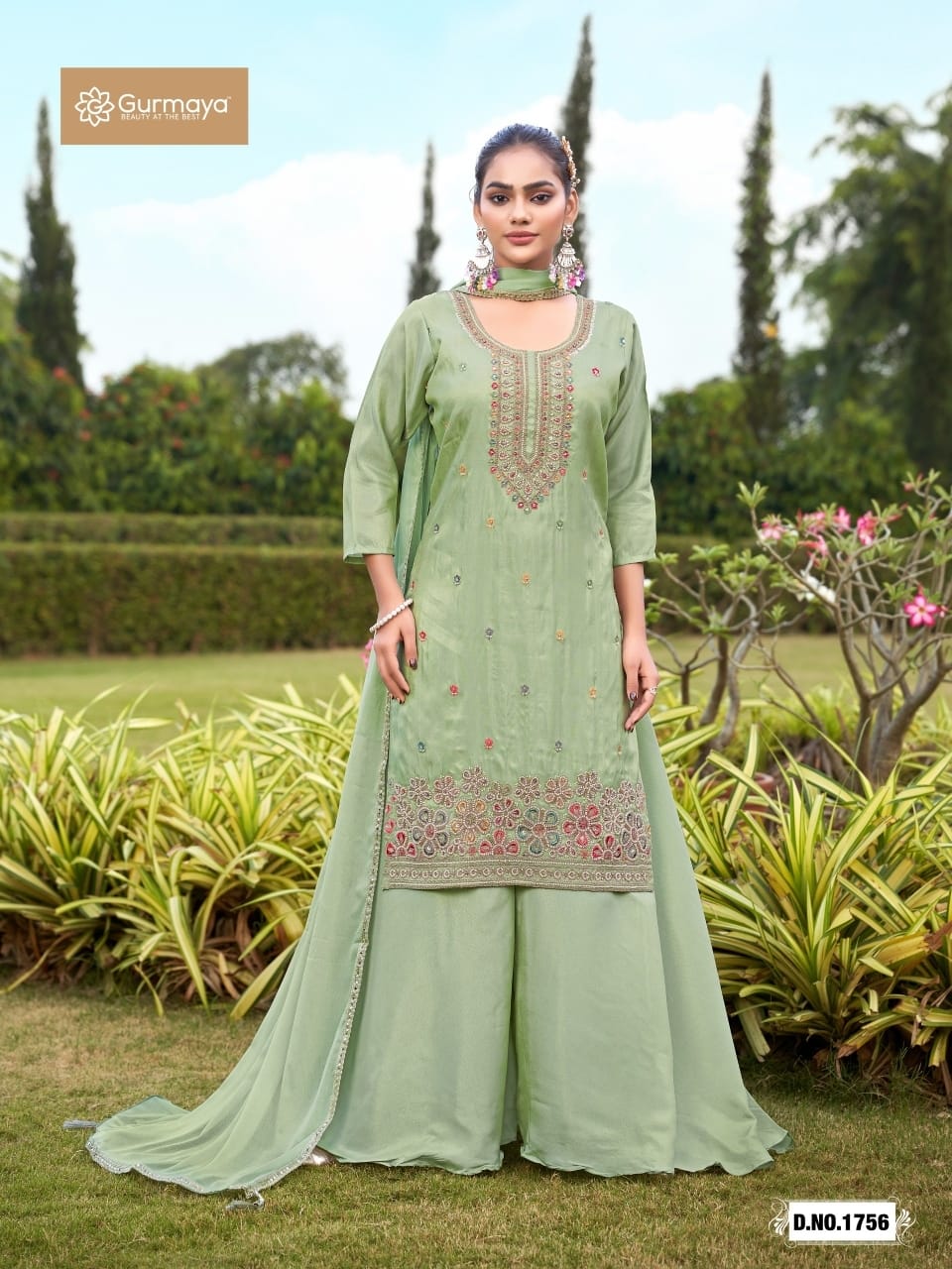 Design 1756 Gurmaya Aanchi Shimmer Readymade Plazzo Style Suits Supplier
