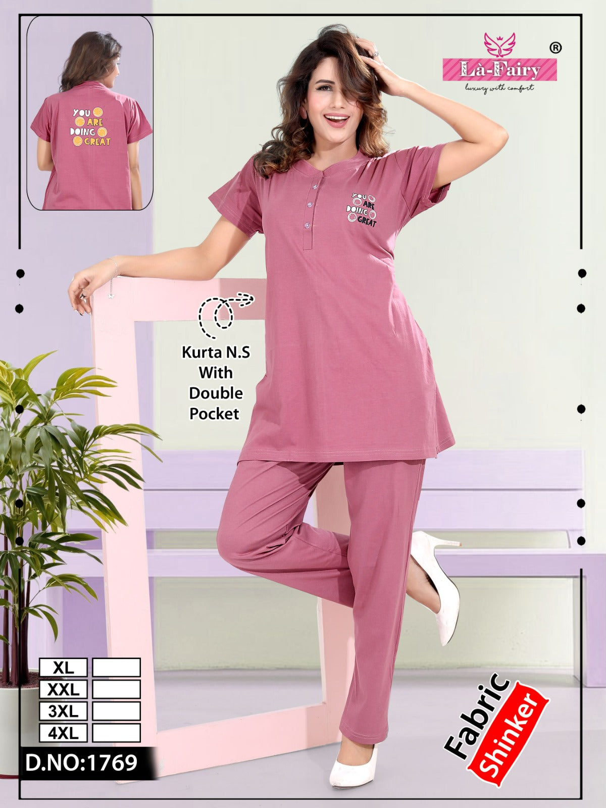Design 1769 La Fairy Sinker Kurta Night Suits Exporter Gujarat