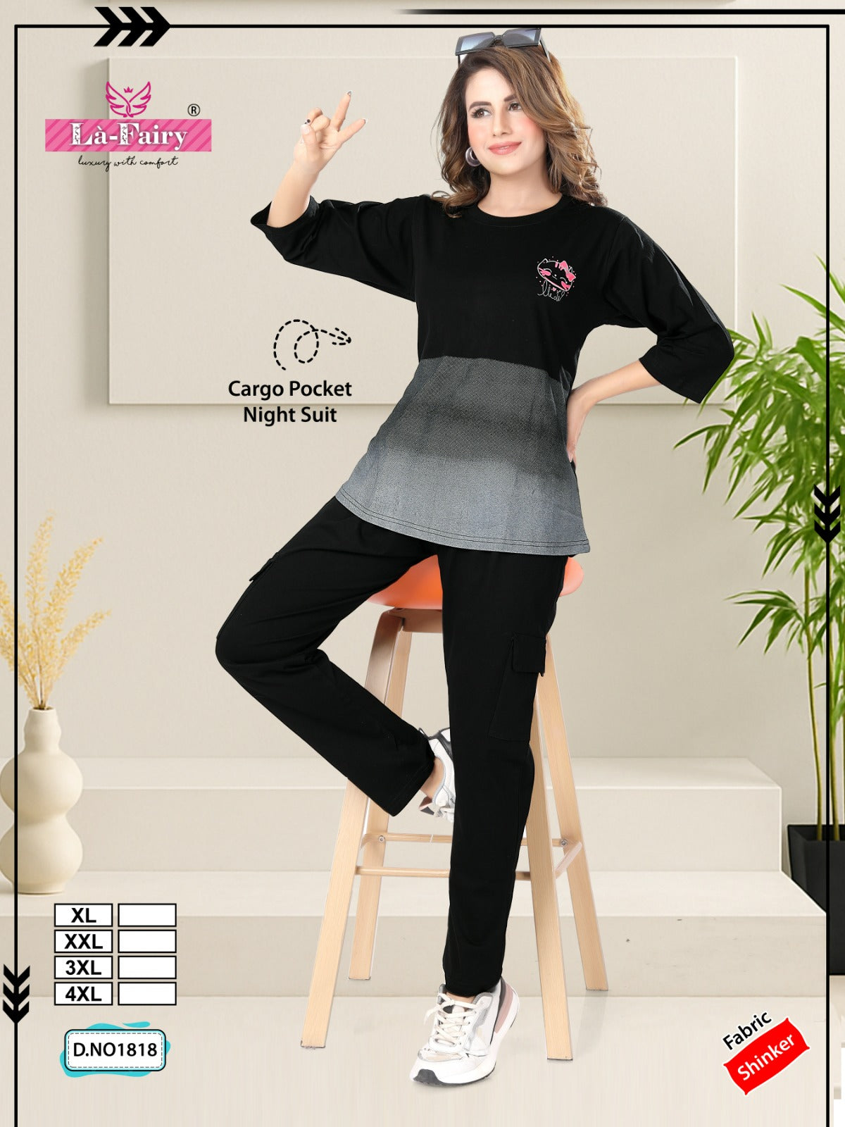 Design 1818 Cargo La Fairy Sinker Pyjama Night Suits Exporter Ahmedabad