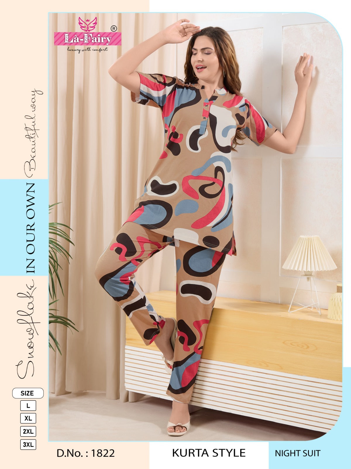 Design 1822 La Fairy Hosiery Sinker Kurta Night Suits Wholesaler