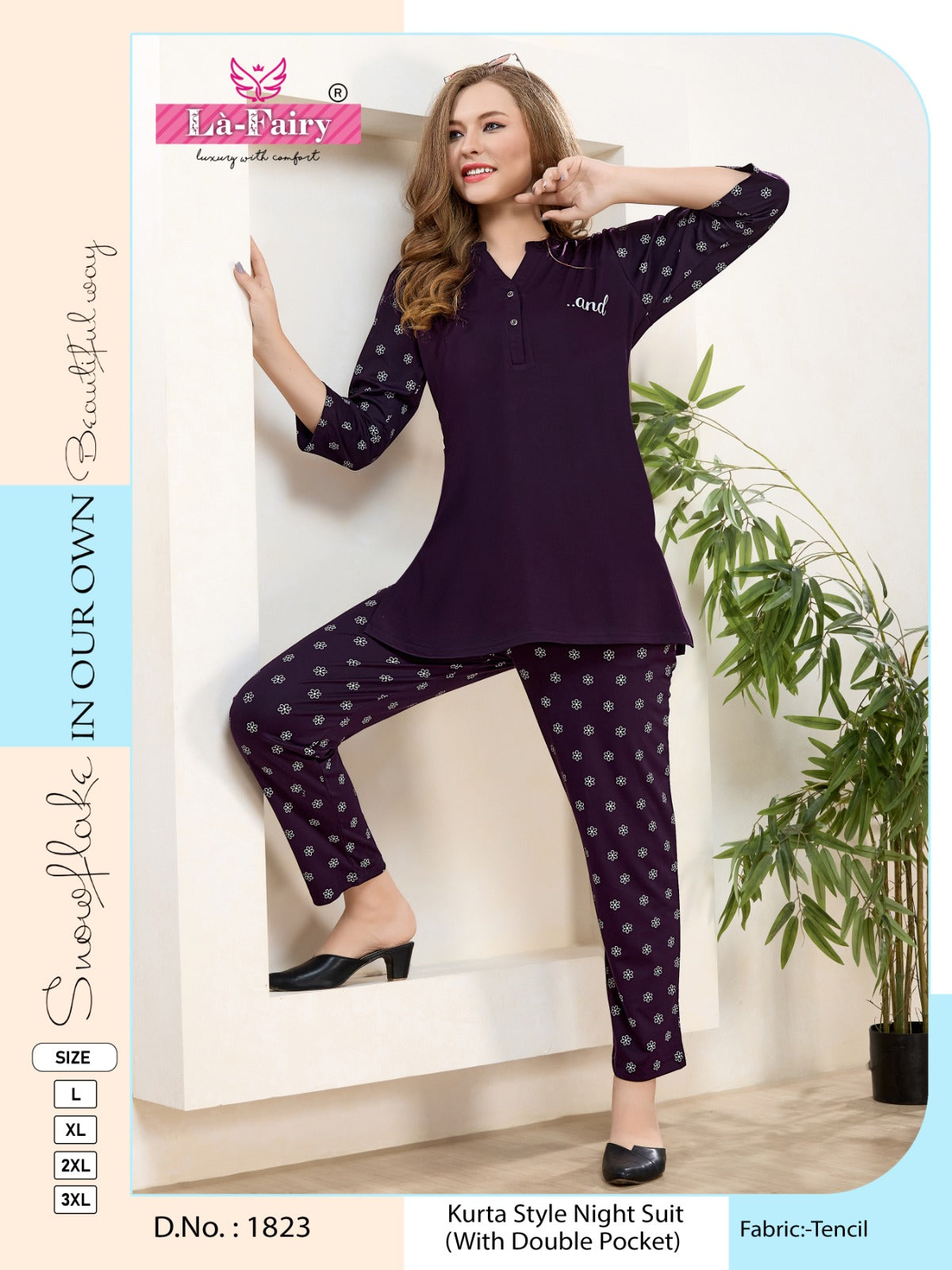 Design 1823 La Fairy Tencil Kurta Night Suits Wholesale Price