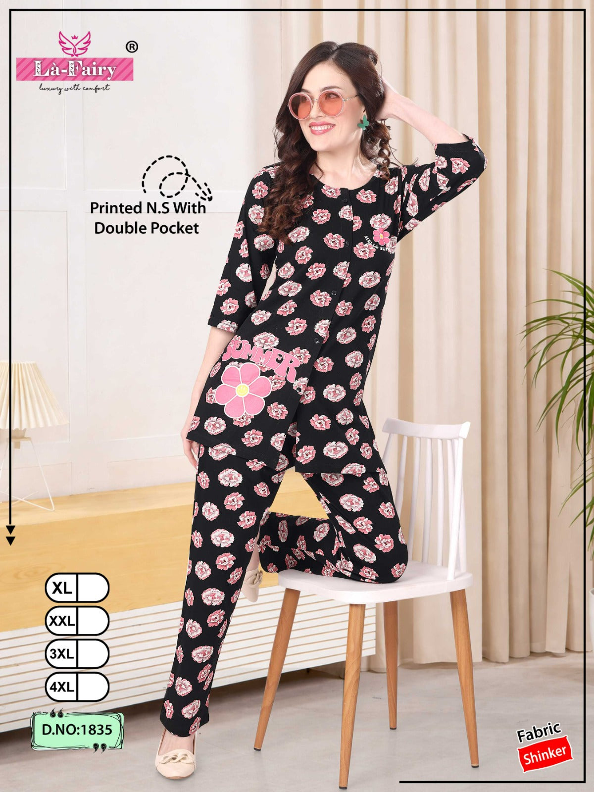 Design 1835 La Fairy Sinker Kurta Night Suits Wholesale Rate