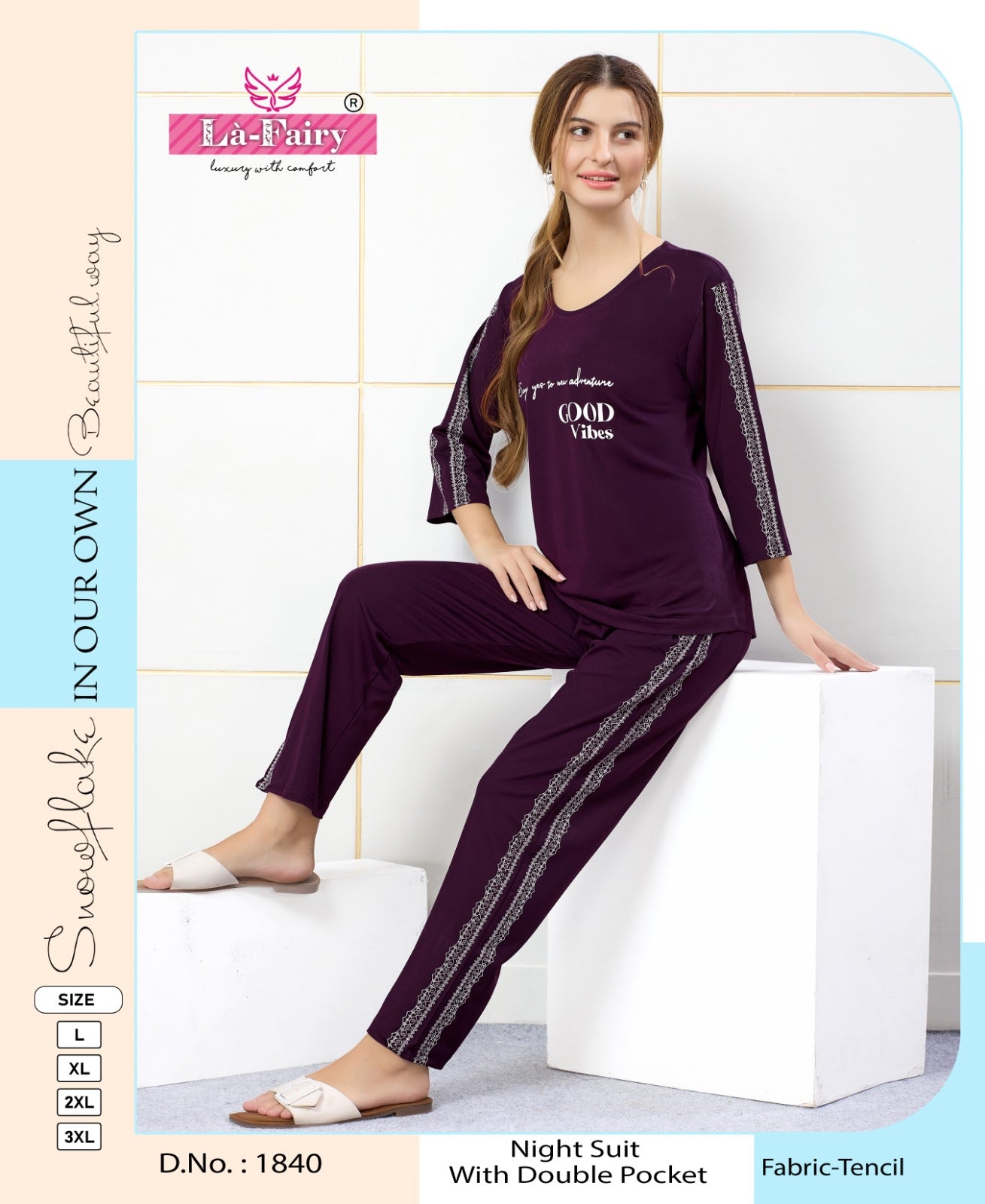 Design 1840-1845 La Fairy Tencil Pyjama Night Suits Supplier Gujarat