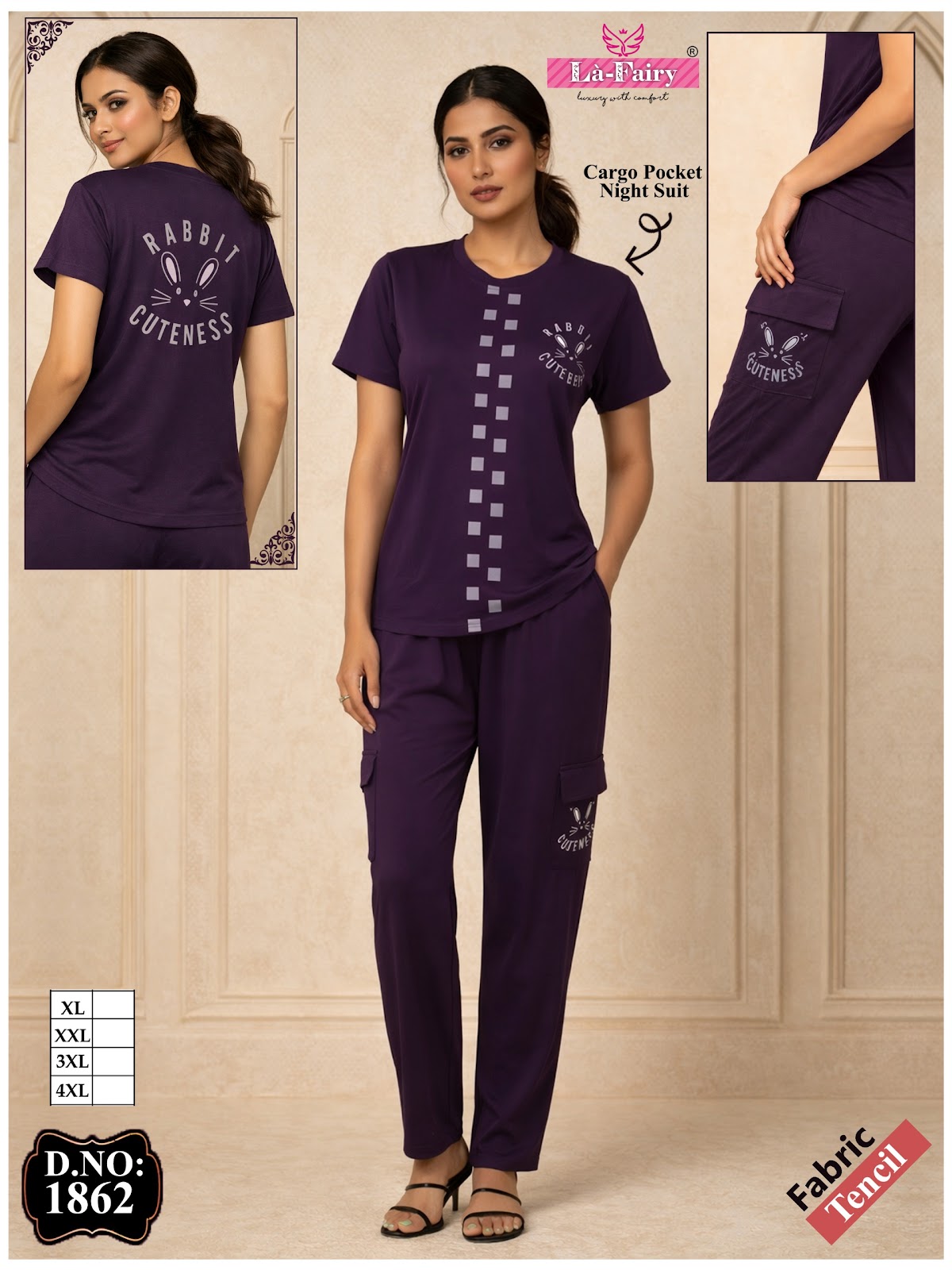 Design 1862 Cargo La Fairy Tencil Pyjama Night Suits Wholesale