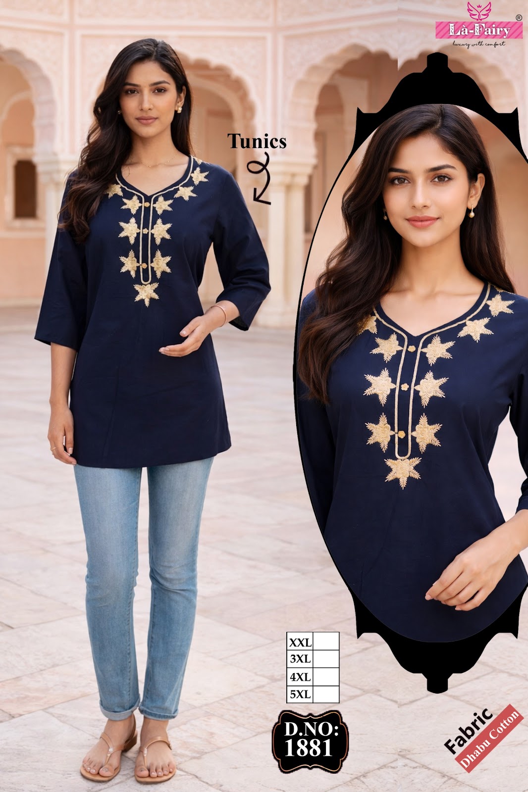 Design 1881 La Fairy Dhabu Cotton Short Kurtis Wholesaler Ahmedabad