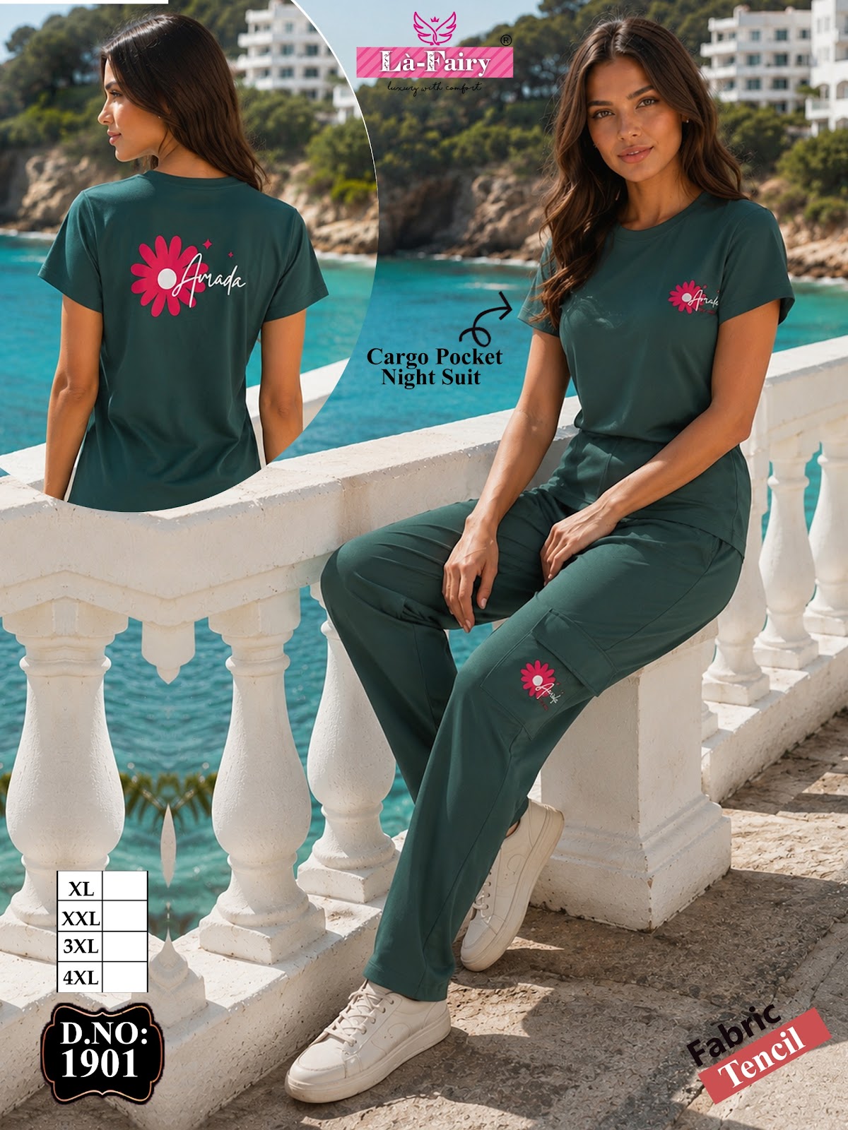 Design 1901 Cargo La Fairy Tencil Pyjama Night Suits Wholesale Rate