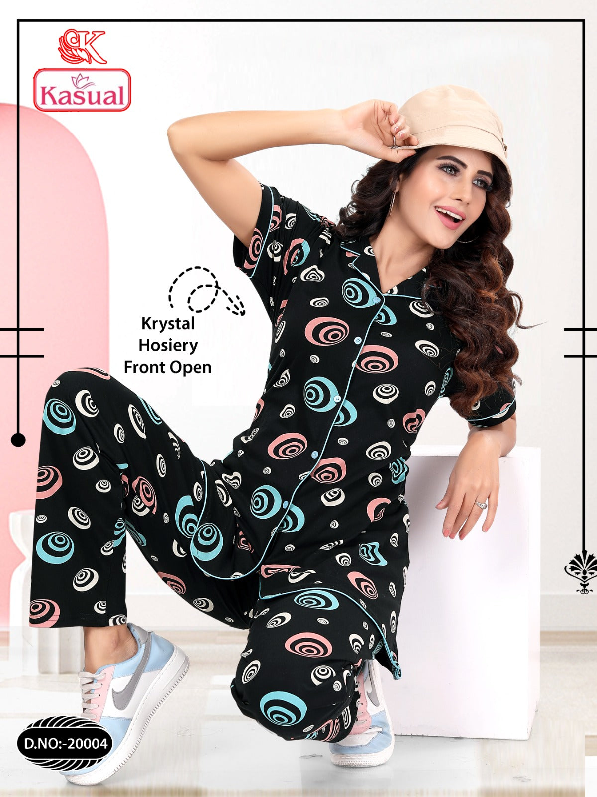 डिज़ाइन 20001-20006 कैज़ुअल होज़री कॉलर नाइट सूट थोक मूल्य