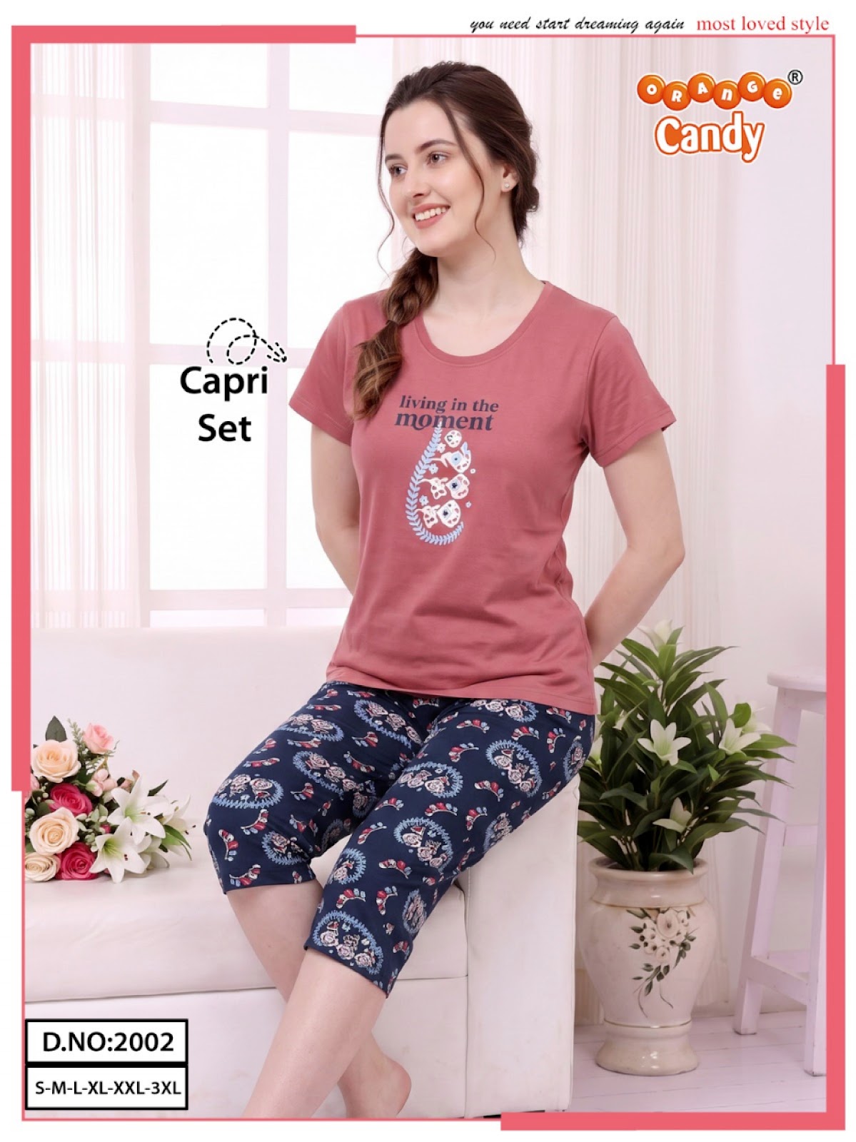Design 2002 Orange Candy Capri Night Suits Manufacturer Ahmedabad