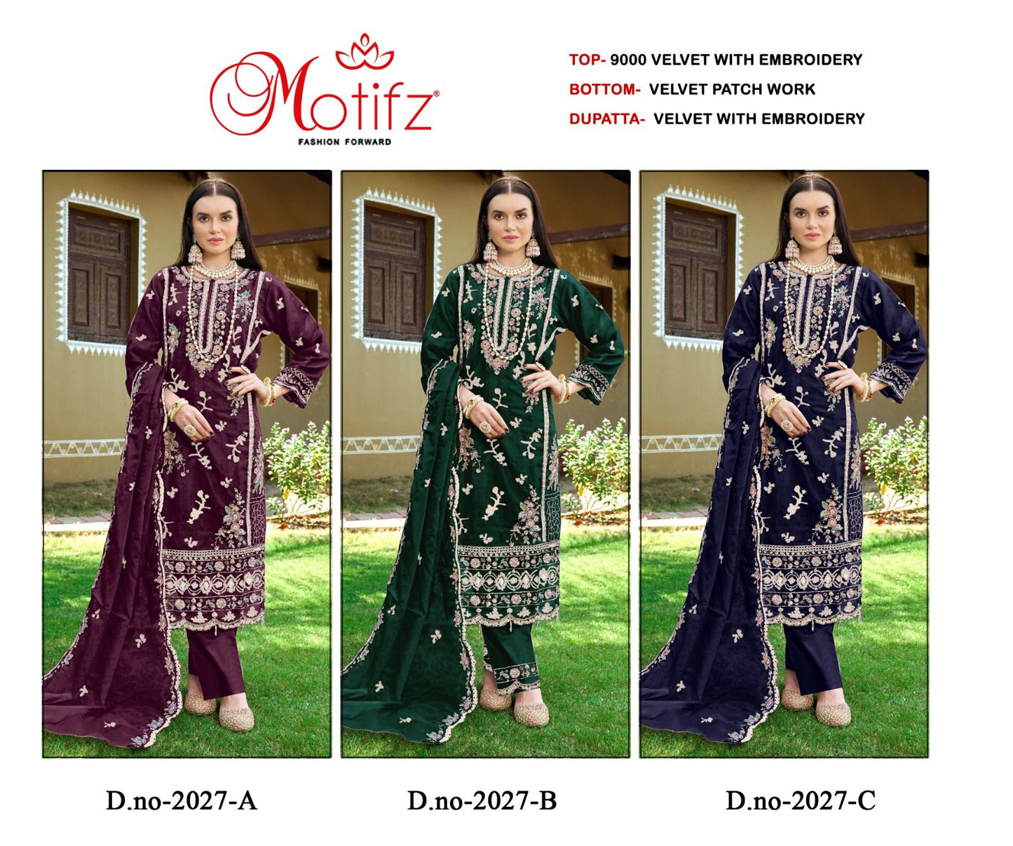 Design 2027 Abcd Motifz Velvet Suits Wholesaler