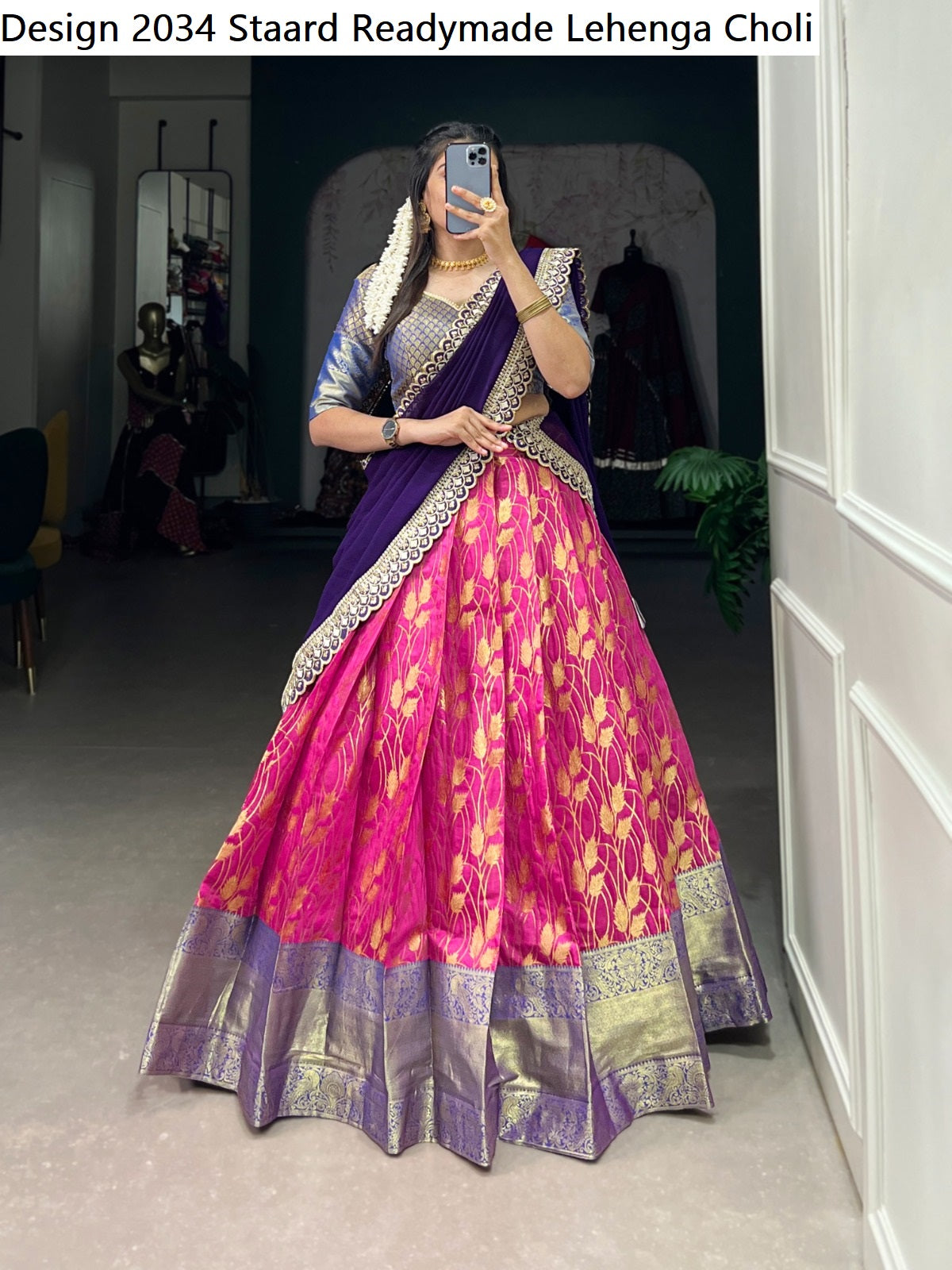 Design 2034 Staard Jacquard Silk Readymade Lehenga Choli Wholesale Rate