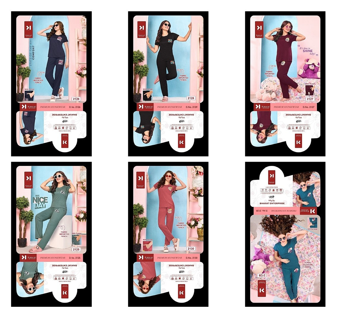 Design 2125-2130 Kasual Tencil Pyjama Night Suits Wholesaler