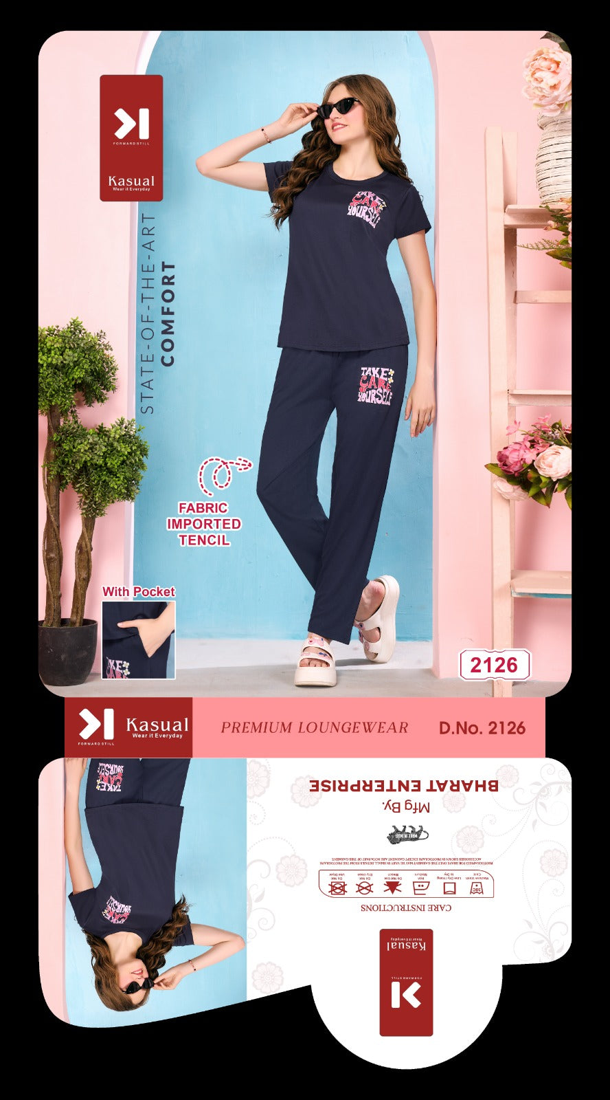 Design 2125-2130 Kasual Tencil Pyjama Night Suits Wholesaler