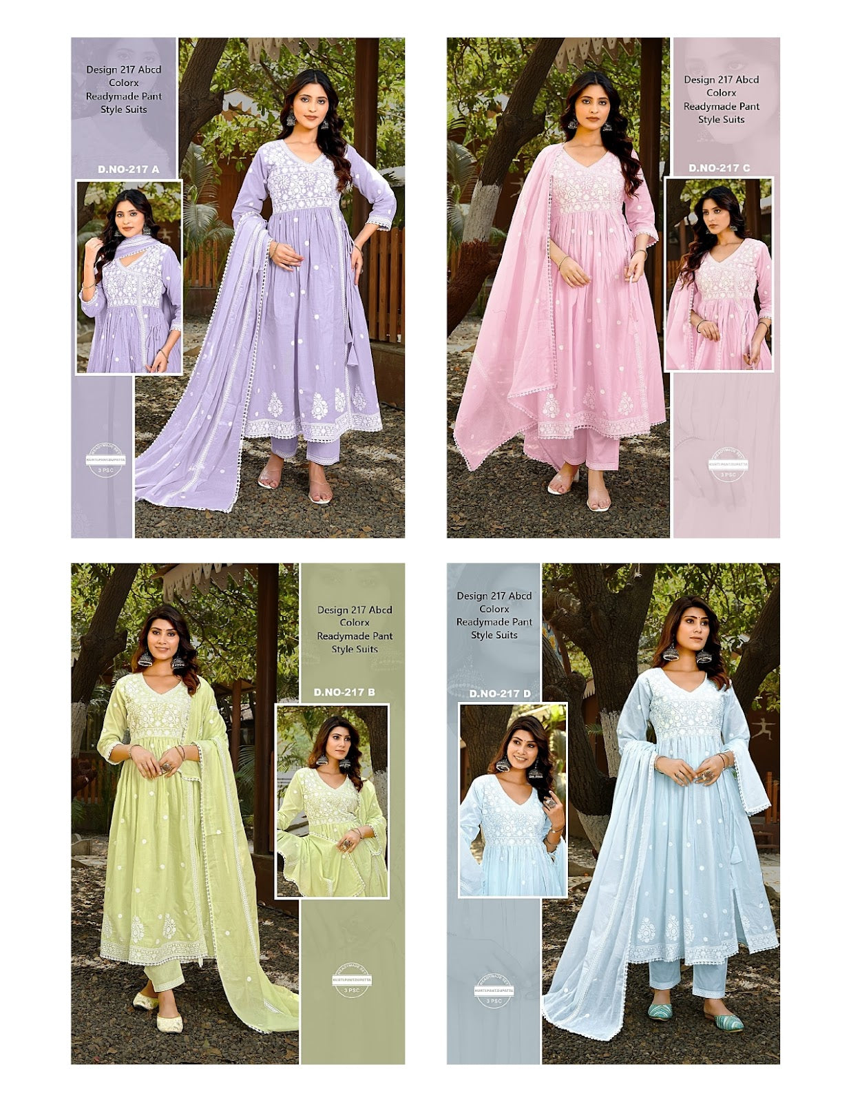 Design 217 Abcd Colorx Mull Cotton Readymade Pant Style Suits