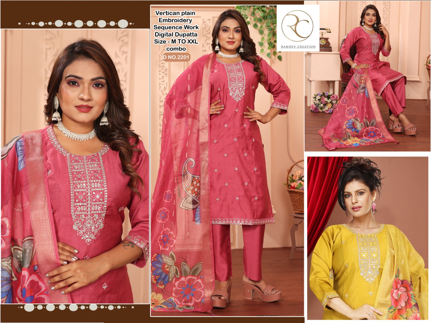 Design 2201-2203 Ramdev Creation Vertican Readymade Pant Style Suits Manufacturer