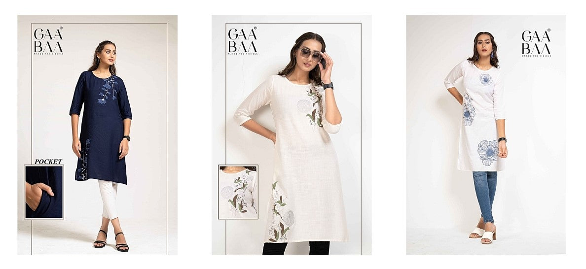 Design 2205 Gaabaa Rayon Knee Length Kurtis Exporter