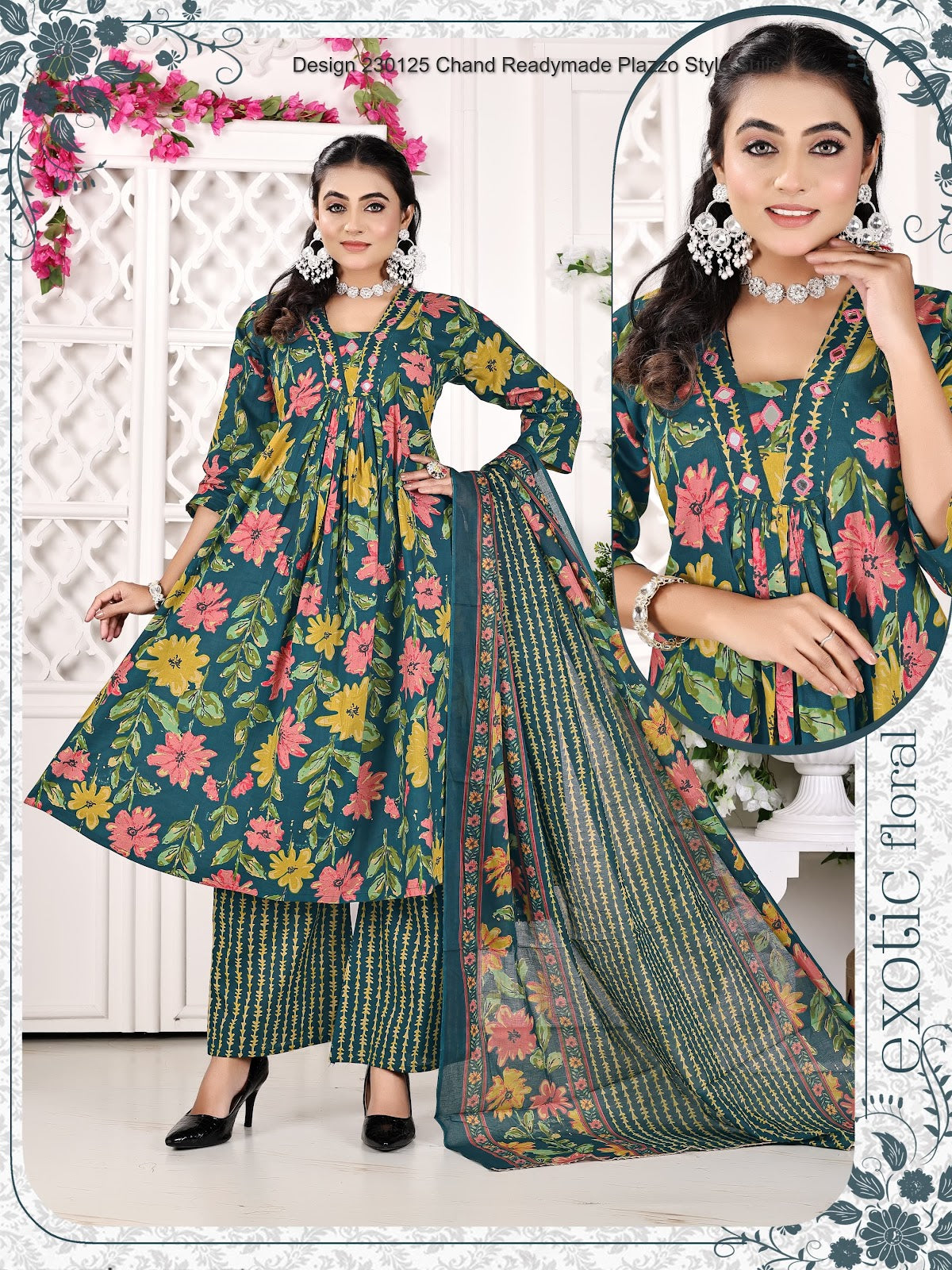 Design 230125 Chand Cotton Readymade Plazzo Style Suits Manufacturer Gujarat
