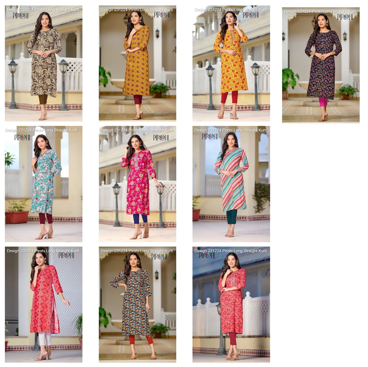 Design 231224 Pirohi Rayon Foil Long Straight Kurti Manufacturer Ahmedabad