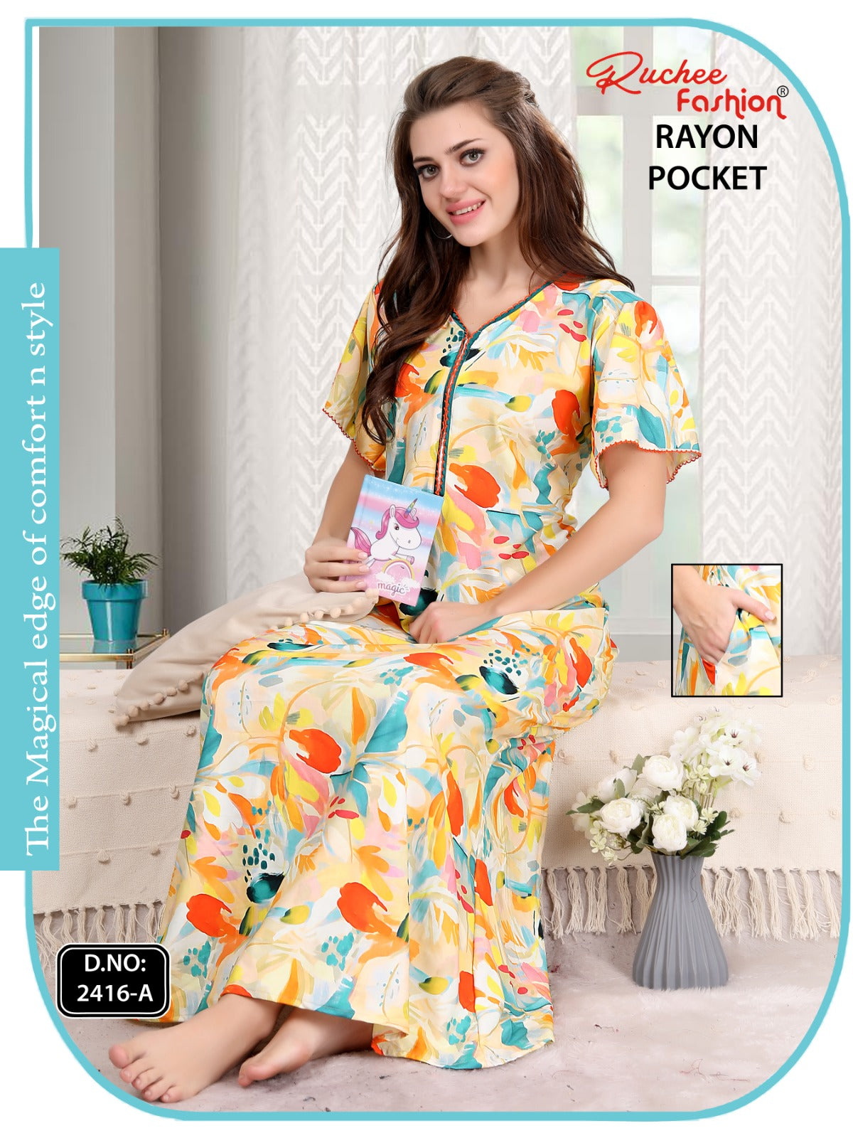 Design 2416 Ruchee Fashion Rayon Night Gowns Wholesaler Ahmedabad