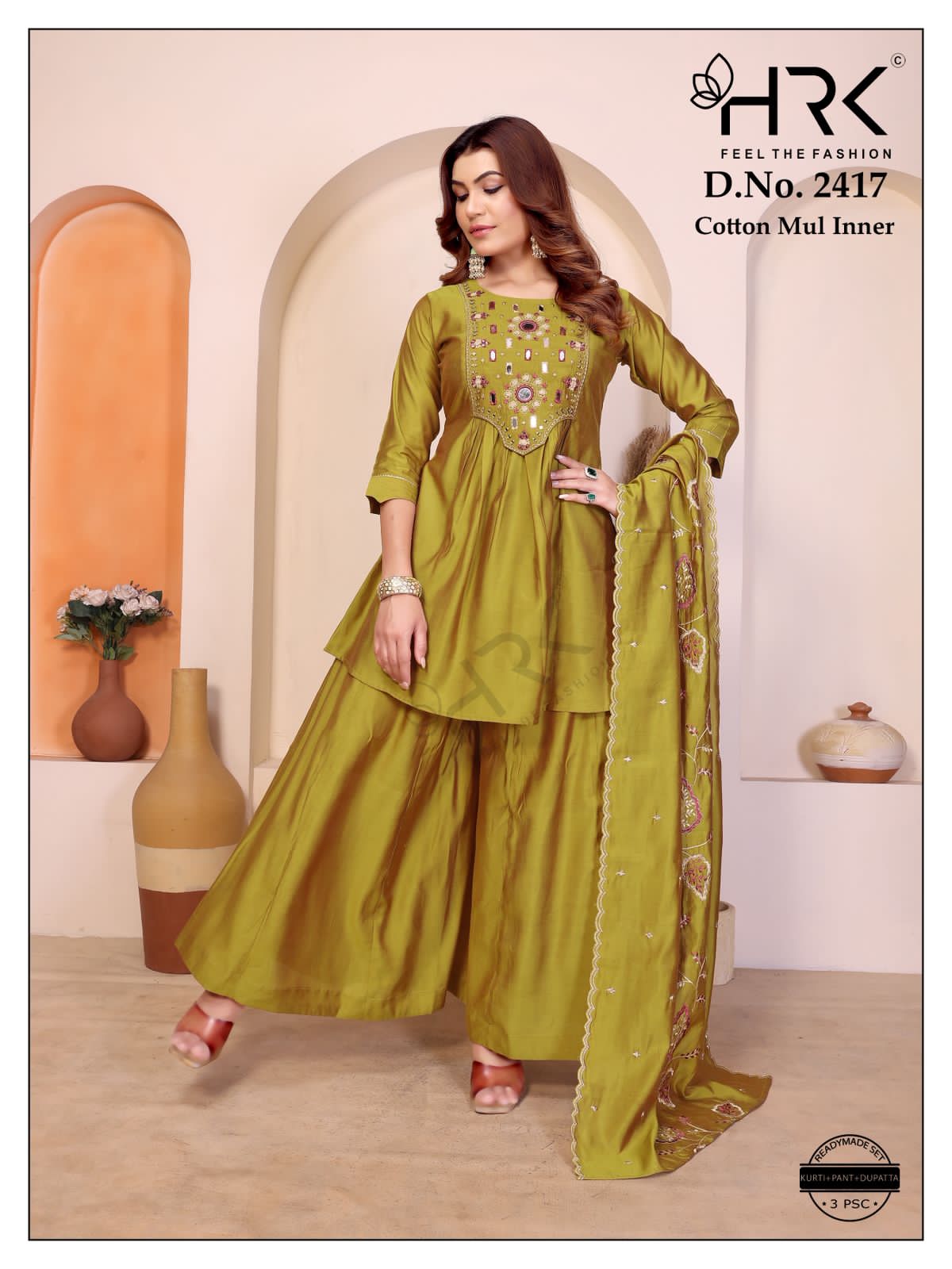 Design 2417 Hrk Roman Two Tone Readymade Plazzo Style Suits Supplier Ahmedabad