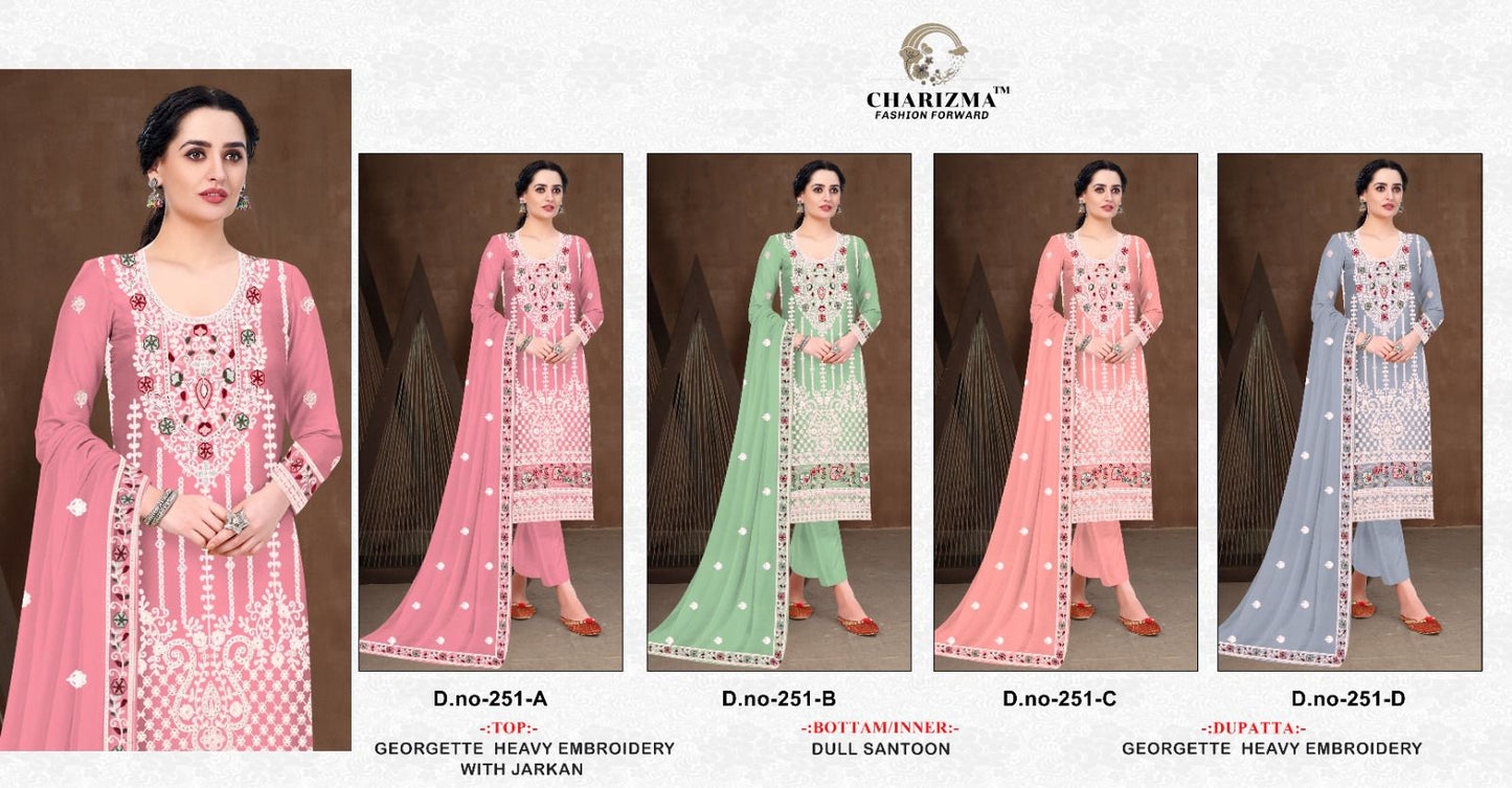 Design 251 Charizma Designer Georgette Pakistani Salwar Suits Wholesaler Ahmedabad