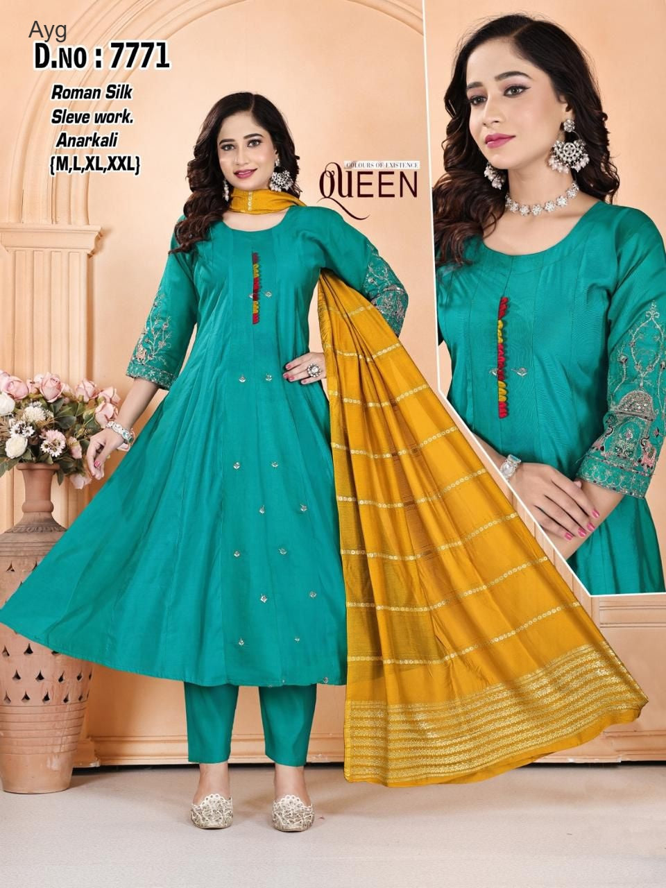 Design 281025 Ayg Roman Silk Readymade Anarkali Suits Exporter Ahmedabad