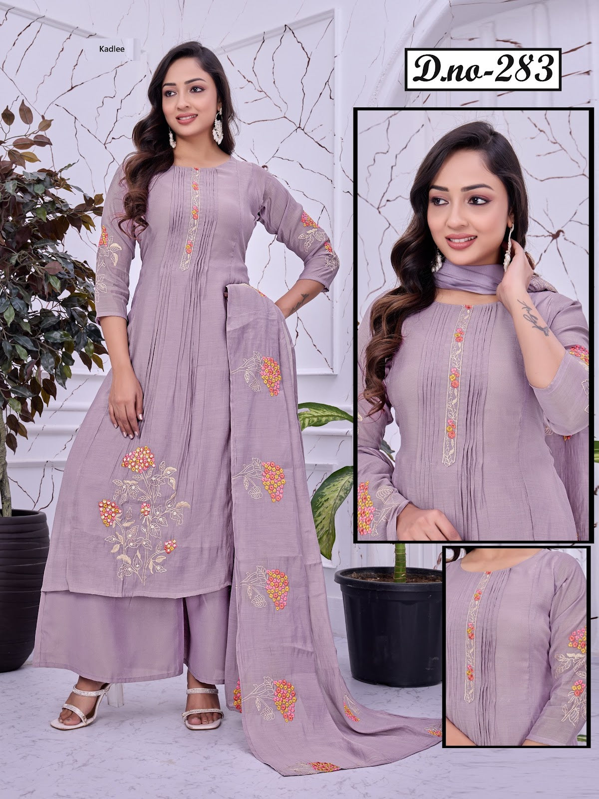 Design 282-284 Kadlee Chanderi Readymade Plazzo Style Suits Wholesale Rate