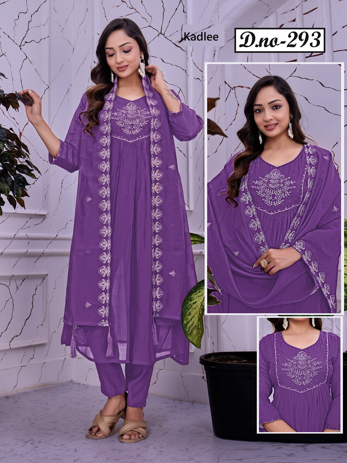 Design 291-293 Kadlee Chanderi Readymade Anarkali Suits Manufacturer Ahmedabad