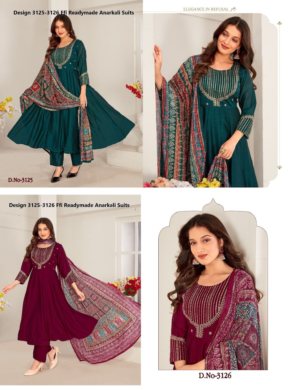Design 3125-3126 Ffi Vichitra Readymade Anarkali Suits Wholesale