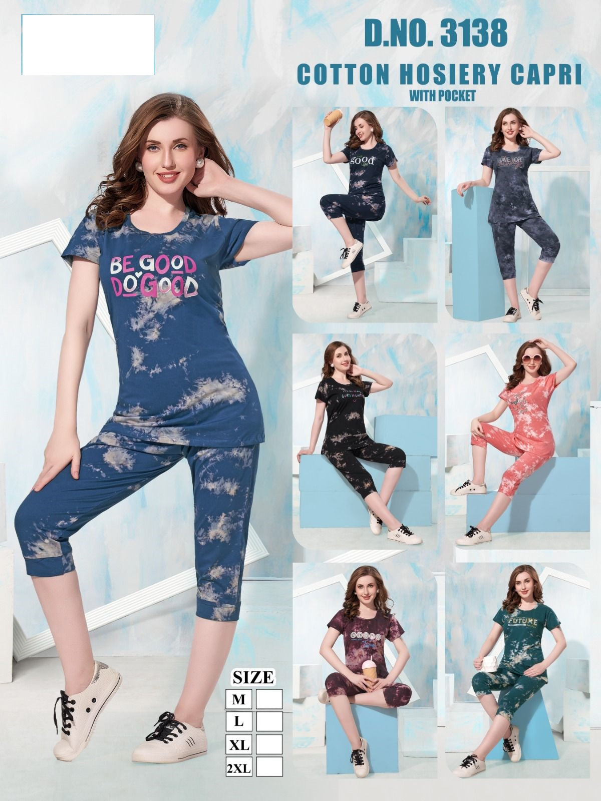 Design 3138 Wld Hosiery Cotton Capri Night Suits Exporter Gujarat